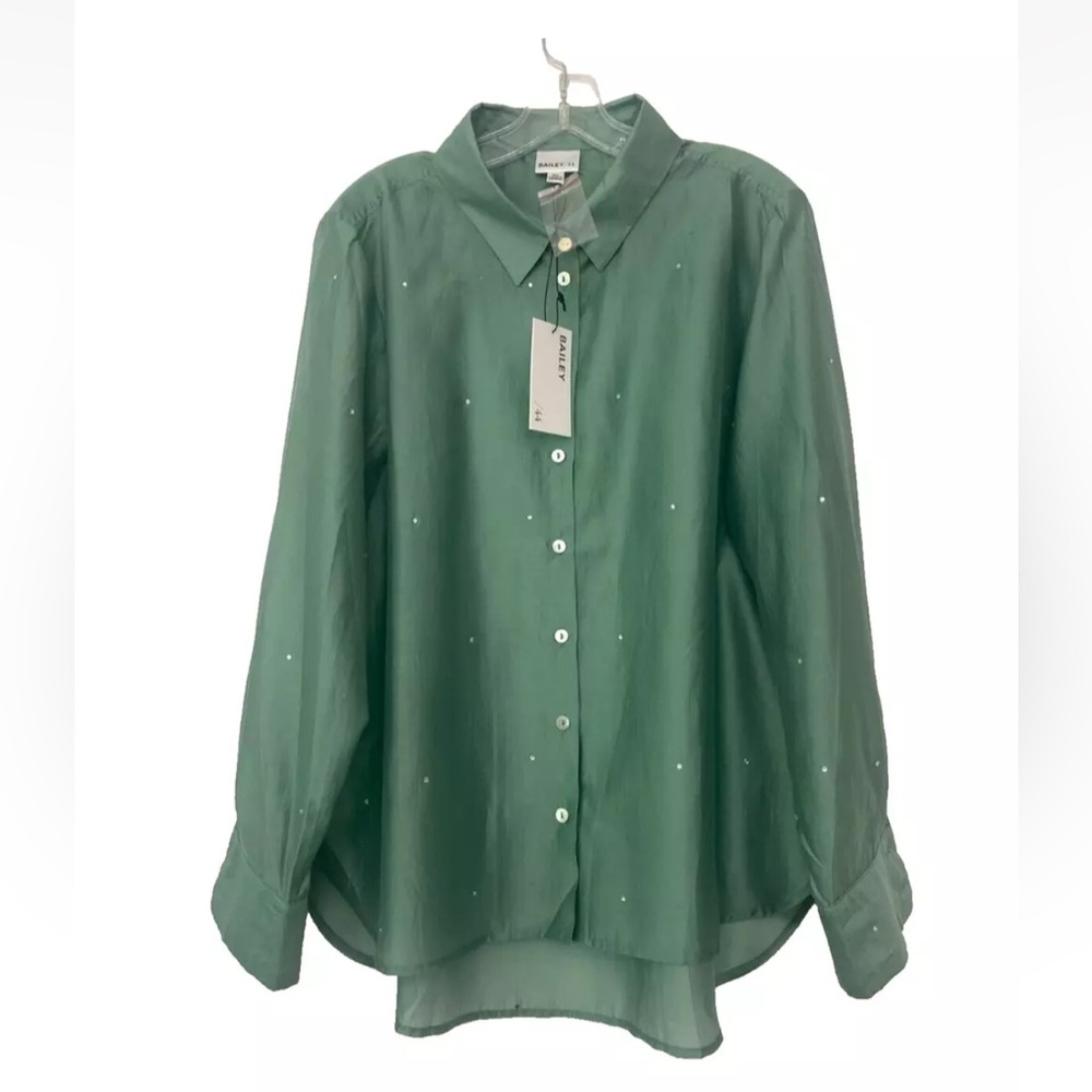 NWT BAILEY44 Top Blouse Mint Green w/ Rhinestones Long Sleeves Size-XL